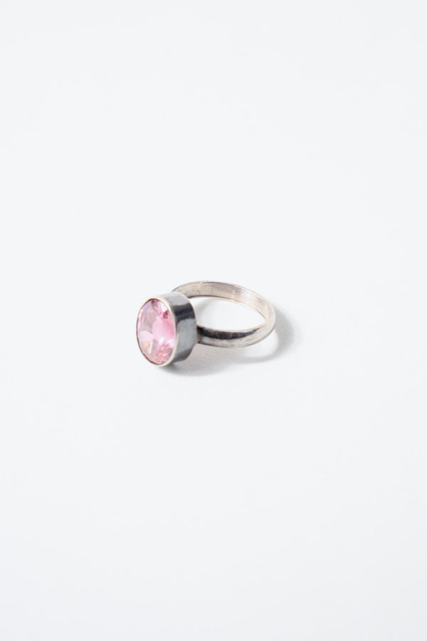 SILVER RING W/GLASS STONE [SIZE: US 7.5 USED]