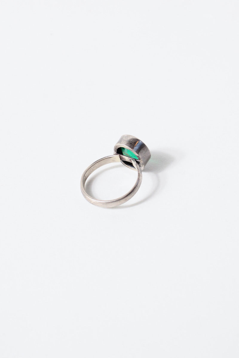 SILVER RING WITH GLASS STONE [SIZE: 19 USED]