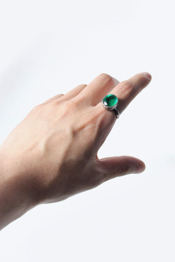 SILVER RING WITH GLASS STONE [SIZE: 19 USED]