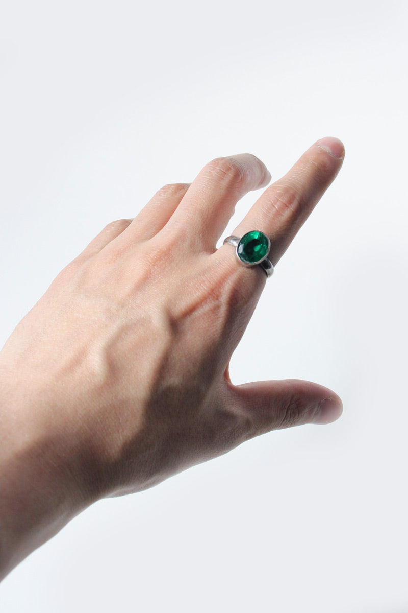 SILVER RING W/GLASS STONE [SIZE: US 9.5 USED]