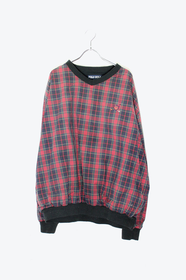 90'S CHECK PULLOVER COTTON JACKET / RED / GREEN / NAVY [ SIZE: XL USED ]