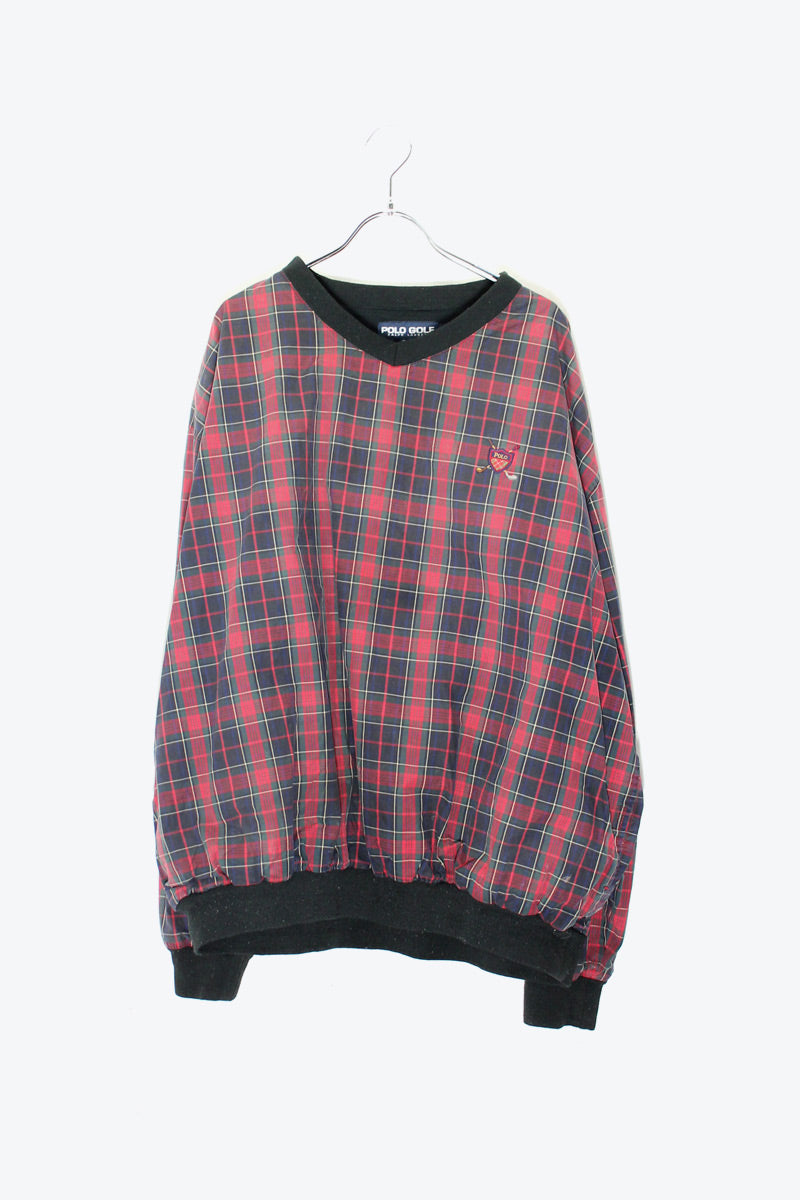 90'S CHECK PULLOVER COTTON JACKET / RED / GREEN / NAVY［ SIZE: XL USED ]