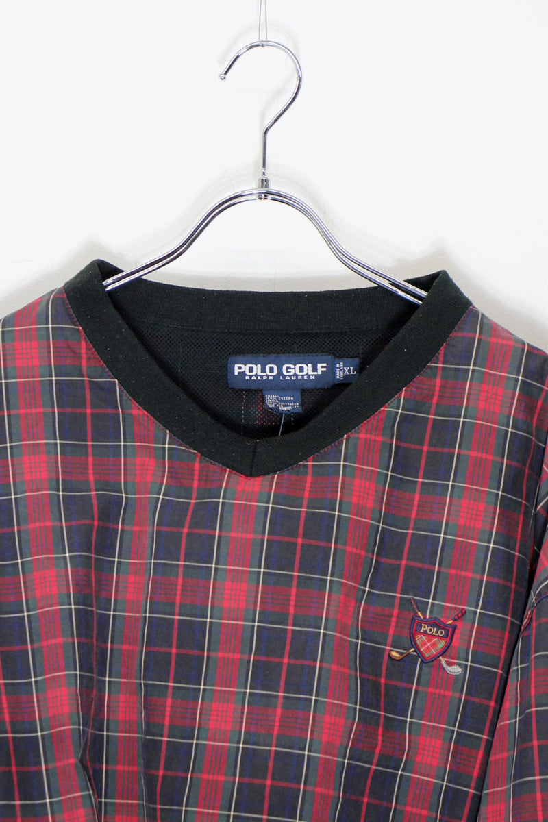 90'S CHECK PULLOVER COTTON JACKET / RED / GREEN / NAVY [ SIZE: XL USED ]