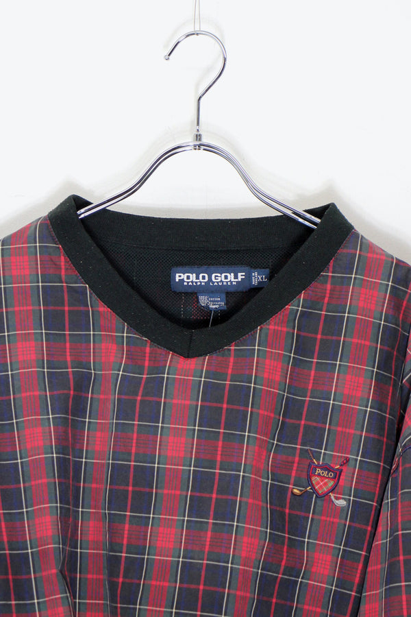 90'S CHECK PULLOVER COTTON JACKET / RED / GREEN / NAVY [ SIZE: XL USED ]