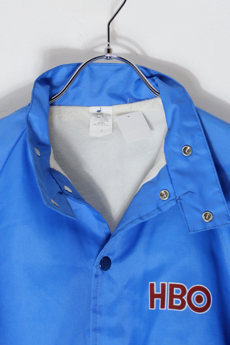 MADE IN USA 80'S STAND COLLAR NYLON JACKET / SAX BLUE [SIZE: S USED]