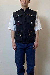 90'S ZIP UP DESIGN VEST / BLACK [SIZE: L USED]