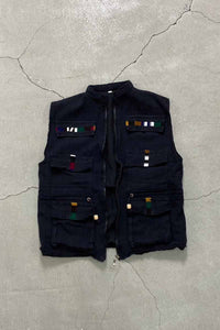 90'S ZIP UP DESIGN VEST / BLACK [SIZE: L USED]