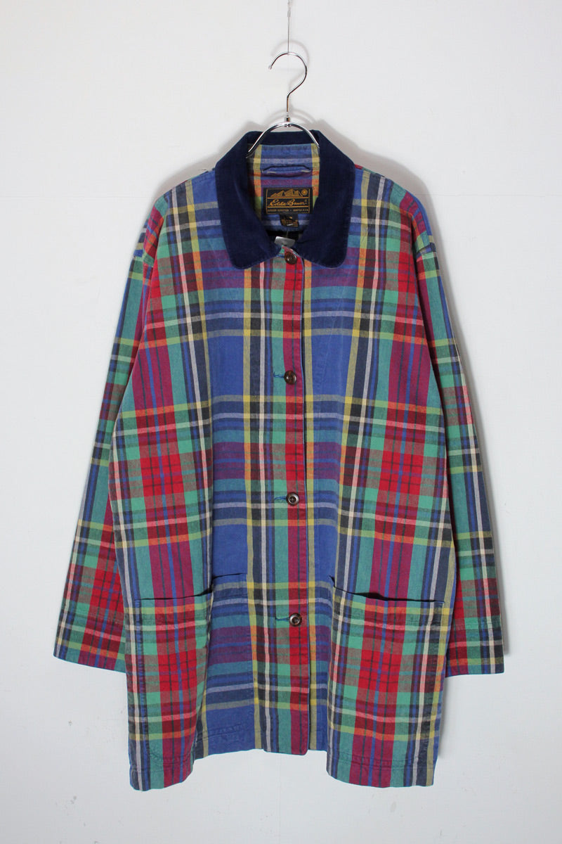 MADE IN USA 90'S COTTON MADRAS CHECK COAT / MULTI CHECK [SIZE: S USED]