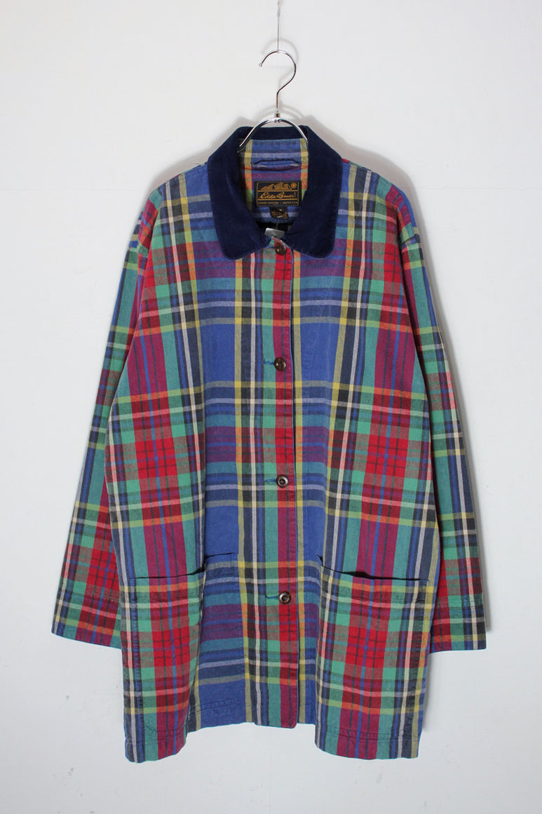 MADE IN USA 90'S COTTON MADRAS CHECK COAT / MULTI CHECK [SIZE: S USED]