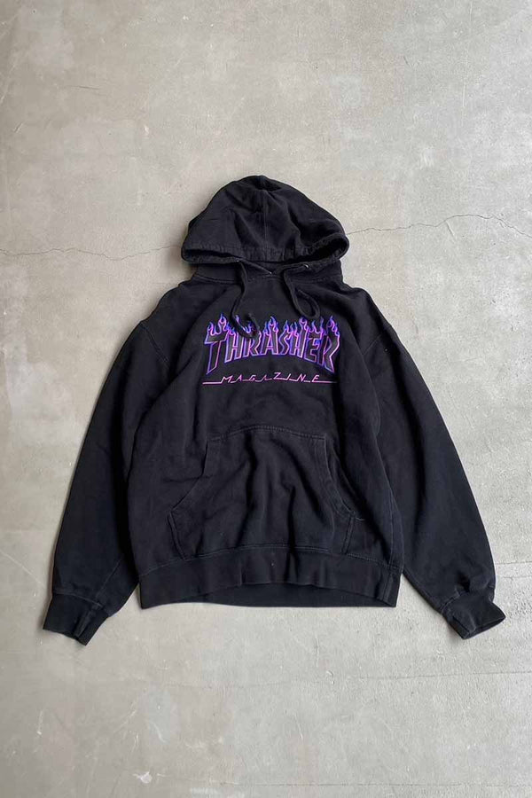 THRASHER LOGO PRINT SWEAT HOODIE USA Model / BLACK [SIZE: M USED]