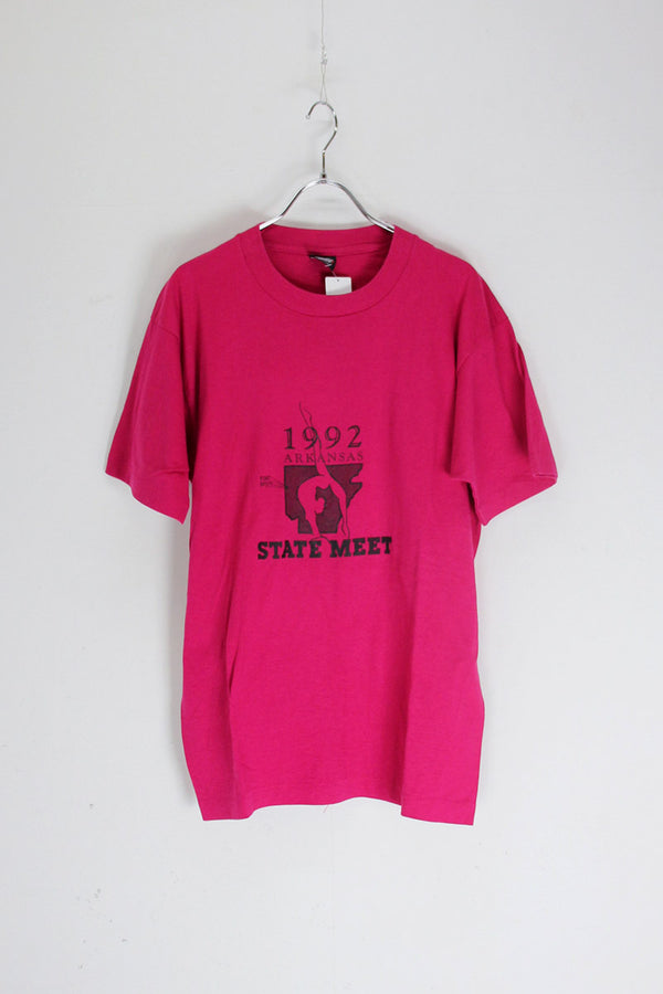 MADE IN USA 90'S STATE MEET 1992 TEE SHIRT / PINK [SIZE: L USED]