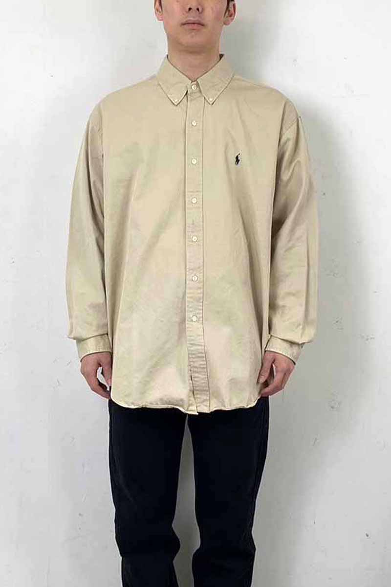 90'S L/S B.D COTTON BLAKE SHIRT / BEIGE [SIZE: L USED]