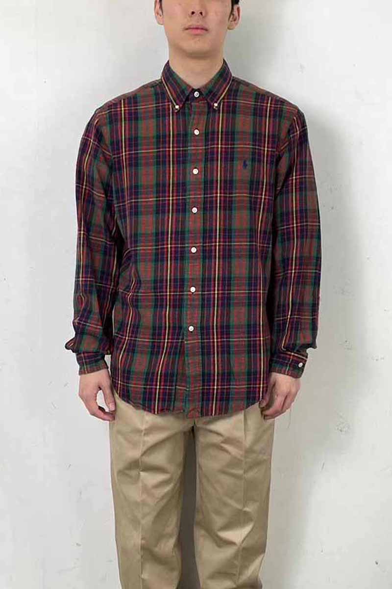 90'S L/S B.D COTTON CHECK CLASSIC FIT SHIRT / MULTI [SIZE: M USED]