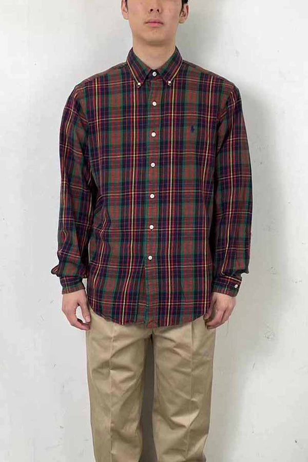 90'S L/S B.D COTTON CHECK CLASSIC FIT SHIRT / MULTI [SIZE: M USED]
