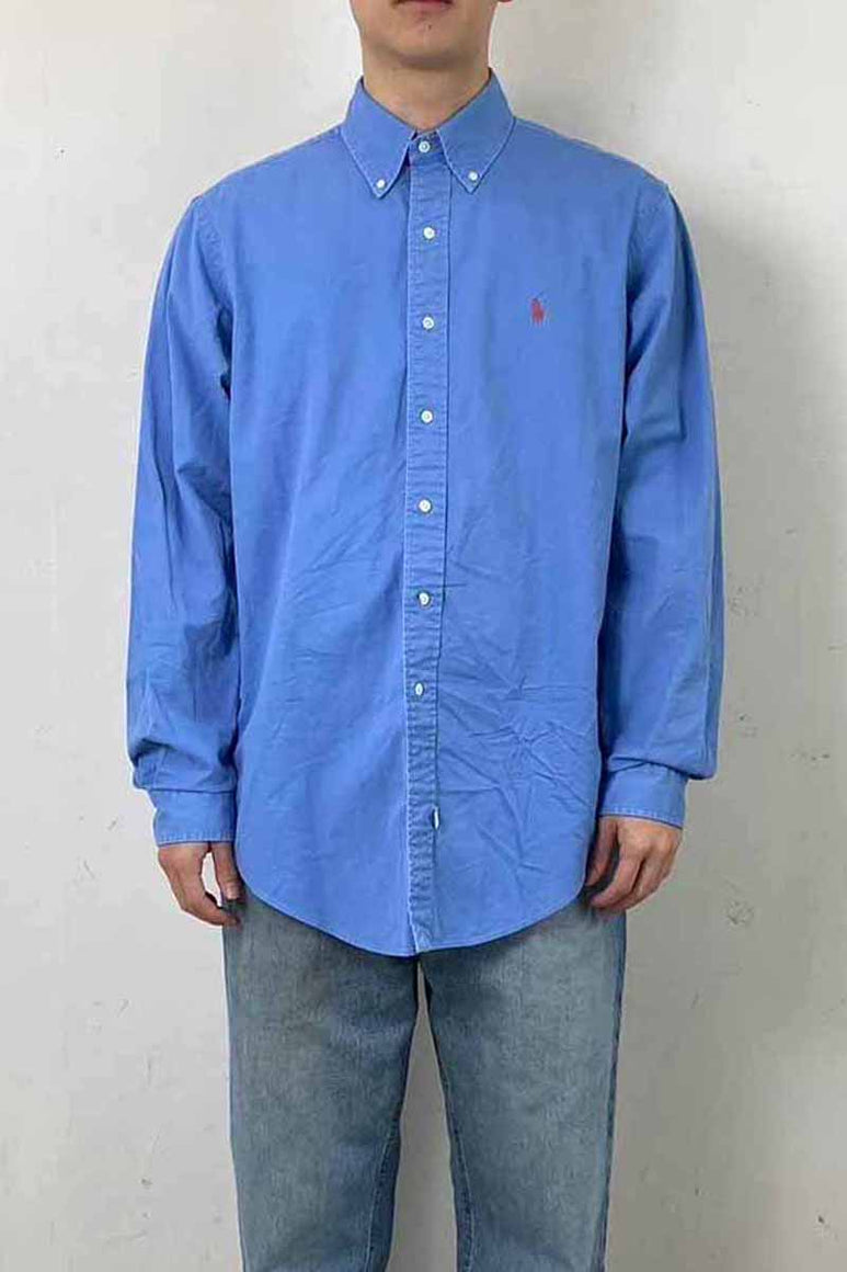 90'S L/S B.D COTTON TWILL SHIRT / BLUE [SIZE: L USED]