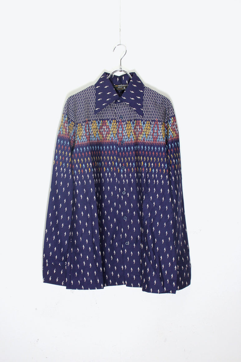 70'S L/S PATTERN SHIRT / NAVY [SIZE: S USED]