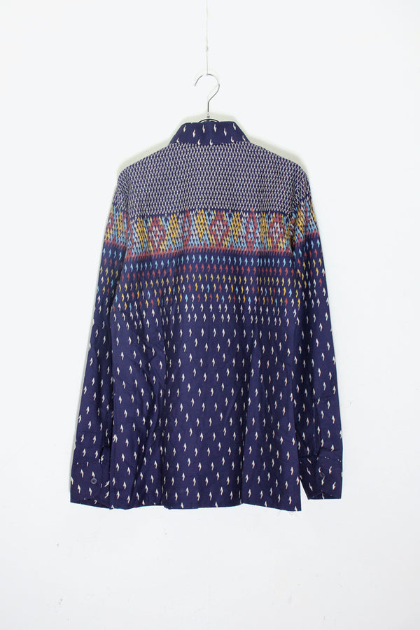 70'S L/S PATTERN SHIRT / NAVY [SIZE: S USED]