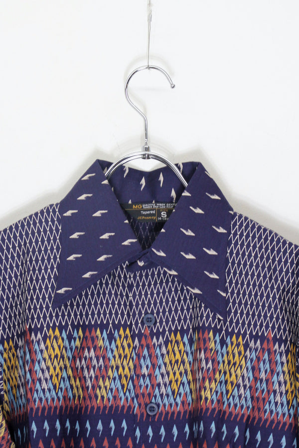 70'S L/S PATTERN SHIRT / NAVY [SIZE: S USED]