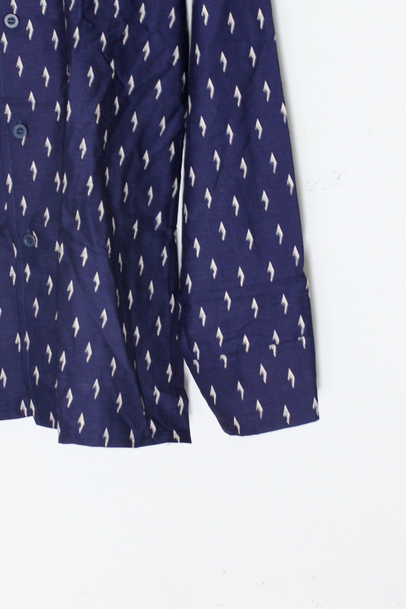 70'S L/S PATTERN SHIRT / NAVY [SIZE: S USED]