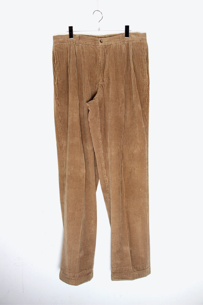 90'S TUCK CORDUROY PANTS / CAMEL BEIGE [SIZE: W34 x L34 USED]