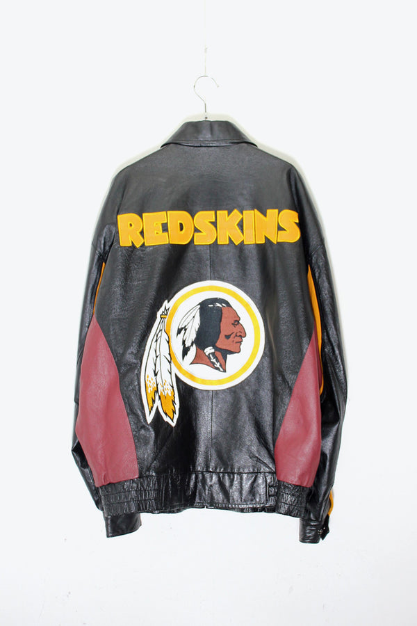 90'S REDSKINS BACK EMBROIDERY LEATHER STADIUM JACKET / BLACK [ SIZE: XL USED ]