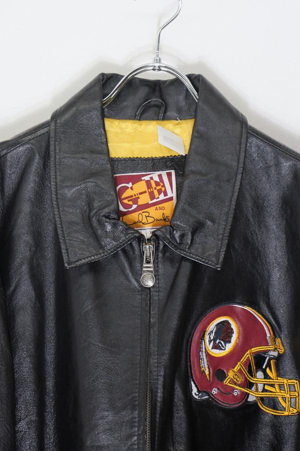 90'S REDSKINS BACK EMBROIDERY LEATHER STADIUM JACKET / BLACK [ SIZE: XL USED ]