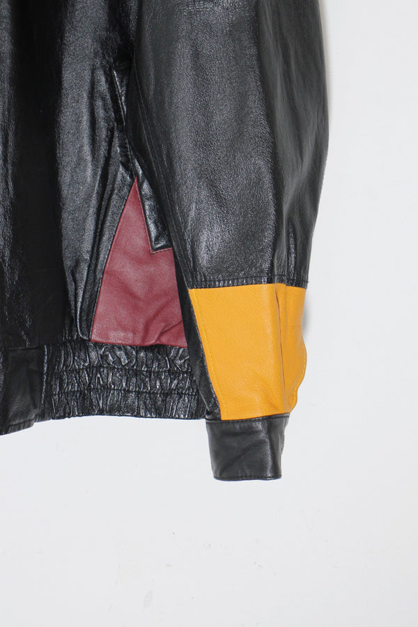90'S REDSKINS BACK EMBROIDERY LEATHER STADIUM JACKET / BLACK [ SIZE: XL USED ]