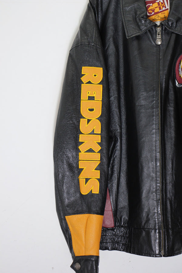 90'S REDSKINS BACK EMBROIDERY LEATHER STADIUM JACKET / BLACK [ SIZE: XL USED ]