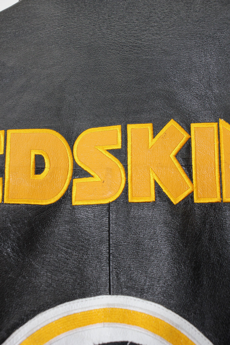 90'S REDSKINS BACK EMBROIDERY LEATHER STADIUM JACKET / BLACK [ SIZE: XL USED ]