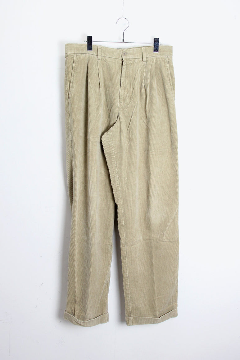 90'S TUCK CORDUROY PANTS / BEIGE [SIZE: W33 x L32 USED]