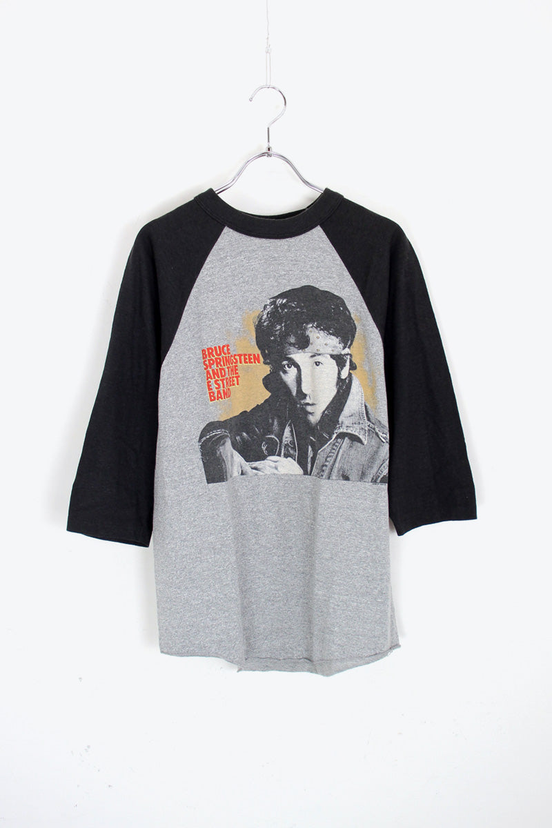 MADE IN USA 90'S BRUCE SPRINGSTEEN & THE E STREET BAND RAGLAN TEE SHIRT / GRAY / BLACK [SIZE: M USED]