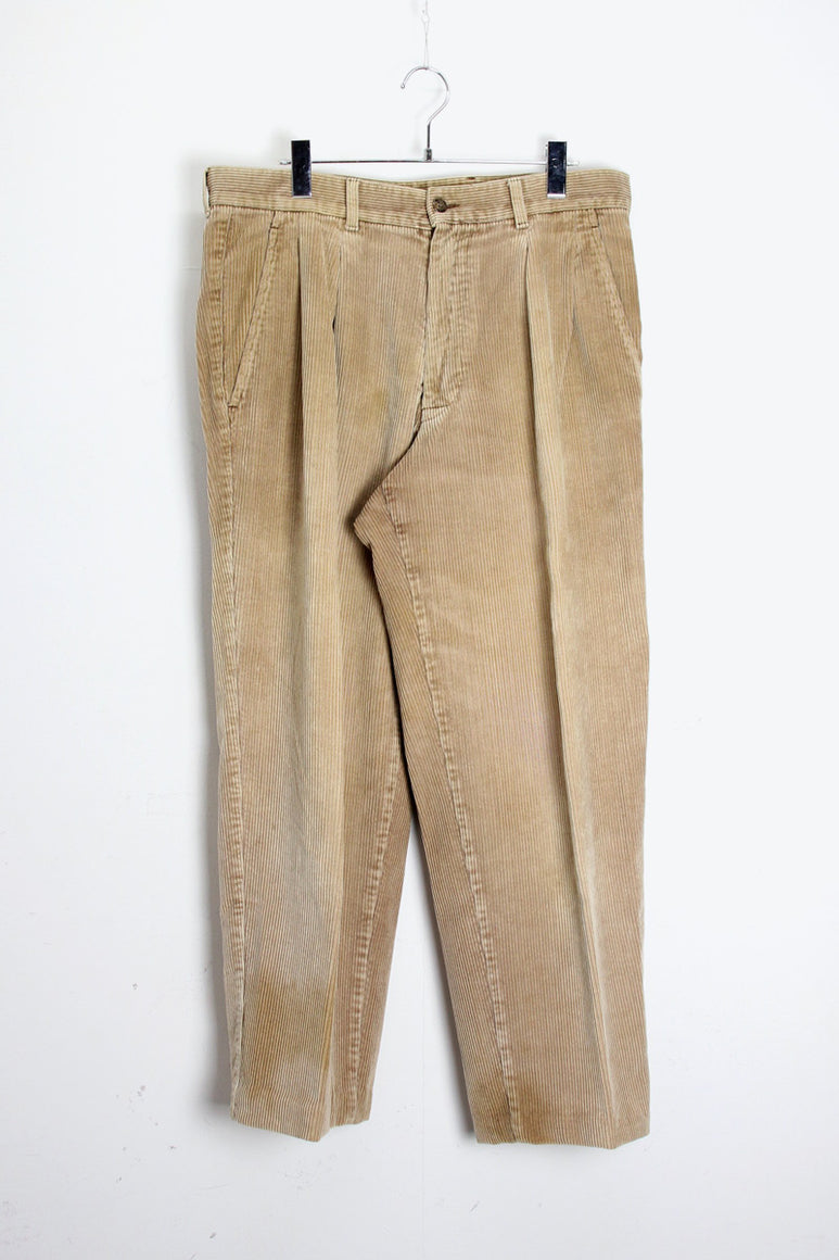 MADE IN ITALY 90'S TUCK CORDUROY PANTS / BEIGE [SIZE: 34相当 USED]