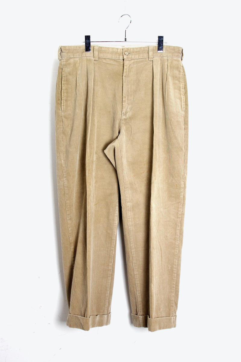 90'S TUCK CORDUROY PANTS / BEIGE [SIZE: W36 x L34 USED]