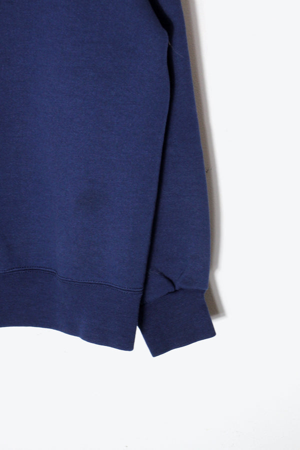 MADE IN USA 90'S USA BACK PRINT HALF-ZIP SWEATSHIRT / NAVY [SIZE: L USED]