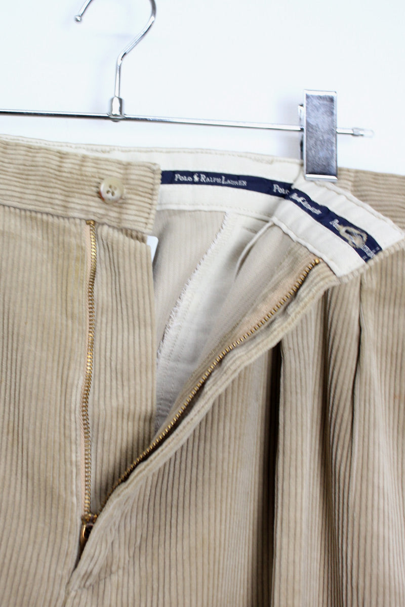 90'S TUCK CORDUROY PANTS / BEIGE [SIZE: W36 x L34 USED]