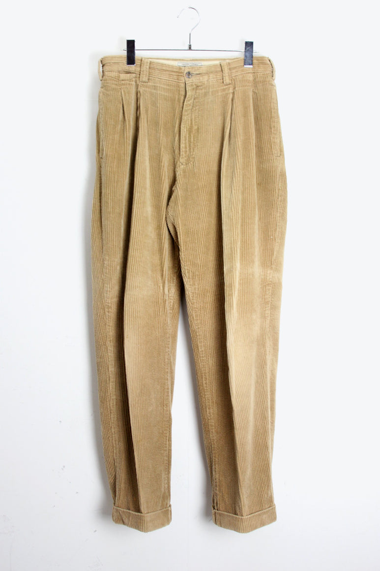 90'S TUCK CORDUROY PANTS / BEIGE [SIZE: 31R USED]