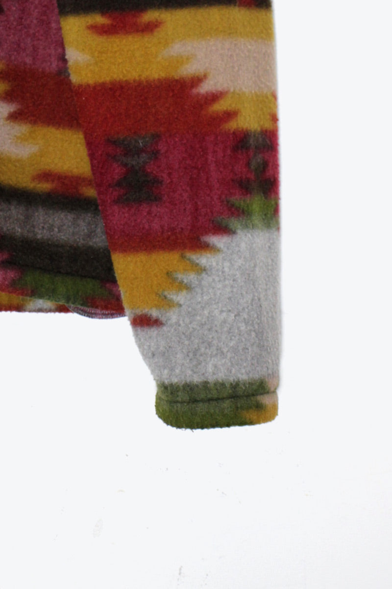 MADE IN USA 90'S NATIVE PATTERN PULLOVER FLEECE JACKET / MULTI [SIZE: L USED]