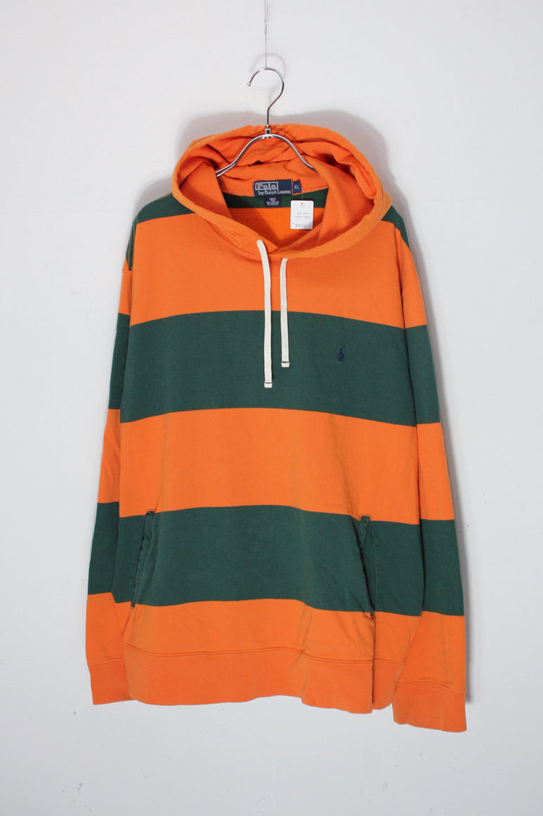 90'S ONE POINT BORDER SWEAT HOODIE / ORANGE GREEN [SIZE: XL USED]