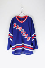 画像をギャラリービューアに読み込む, MADE IN USA 90&#39;S NY RANGERS GAME SHIRT / BLUE / RED [SIZE: M USED]
