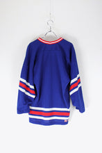 画像をギャラリービューアに読み込む, MADE IN USA 90&#39;S NY RANGERS GAME SHIRT / BLUE / RED [SIZE: M USED]
