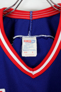 MADE IN USA 90'S NY RANGERS GAME SHIRT / BLUE / RED [SIZE: M USED]