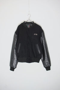 90'S HARD ROCK BACK EMBROIDERY WOOL LEATHER STADIUM JACKET W/QUILTING LINER / BLACK［SIZE: M USED]