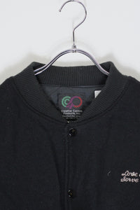 90'S HARD ROCK BACK EMBROIDERY WOOL LEATHER STADIUM JACKET W/QUILTING LINER / BLACK［SIZE: M USED]