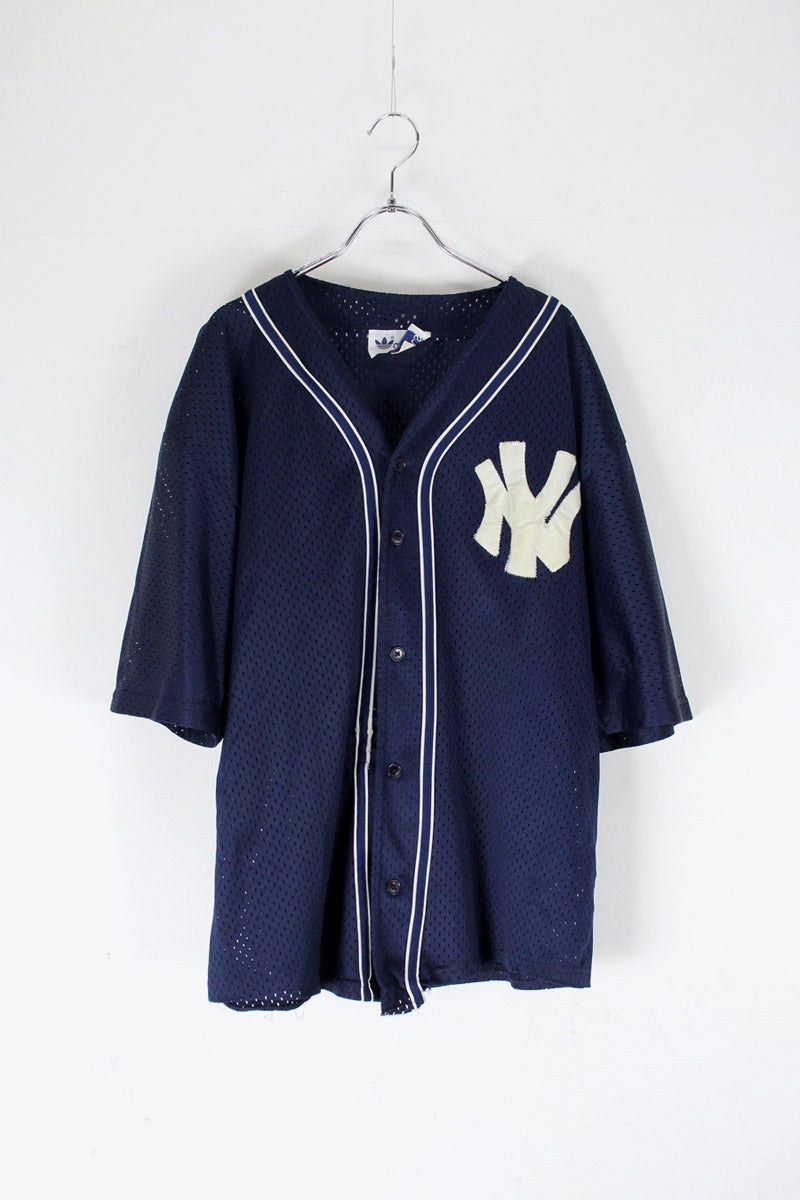 MADE IN USA 80'S NY YANKEES BASEBALL SHIRT / NAVY [SIZE: L USED]