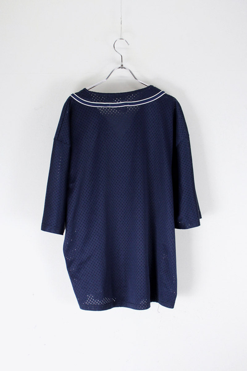 MADE IN USA 80'S NY YANKEES BASEBALL SHIRT / NAVY [SIZE: L USED]