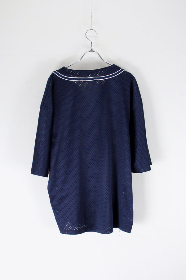 MADE IN USA 80'S NY YANKEES BASEBALL SHIRT / NAVY [SIZE: L USED]