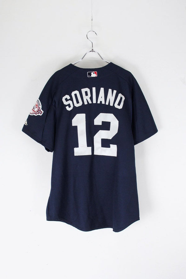 MADE IN USA 00s 100TH ANNIVERSARY NY YANKEES 12 ALFONSO SORIANO BASEBALL SHIRT / NAVY [SIZE: L USED]