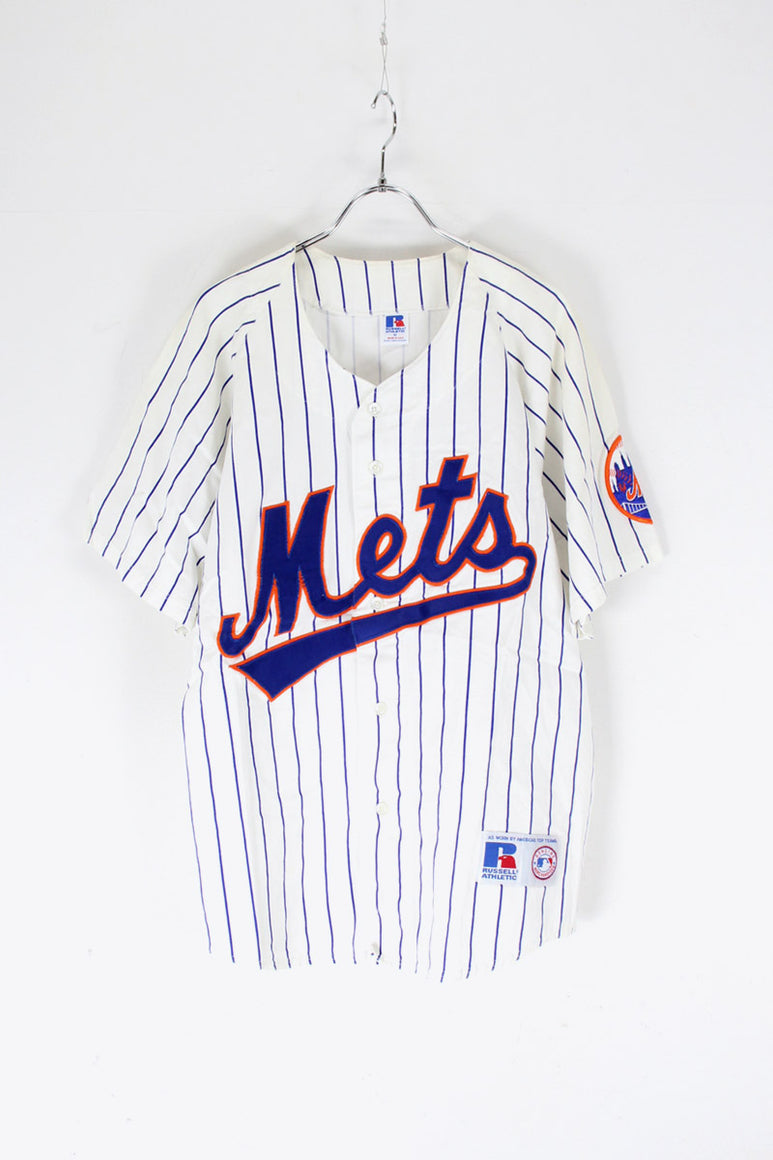 MADE IN USA 90'S NY METS BASEBALL SHIRT / WHITE [SIZE: M USED]