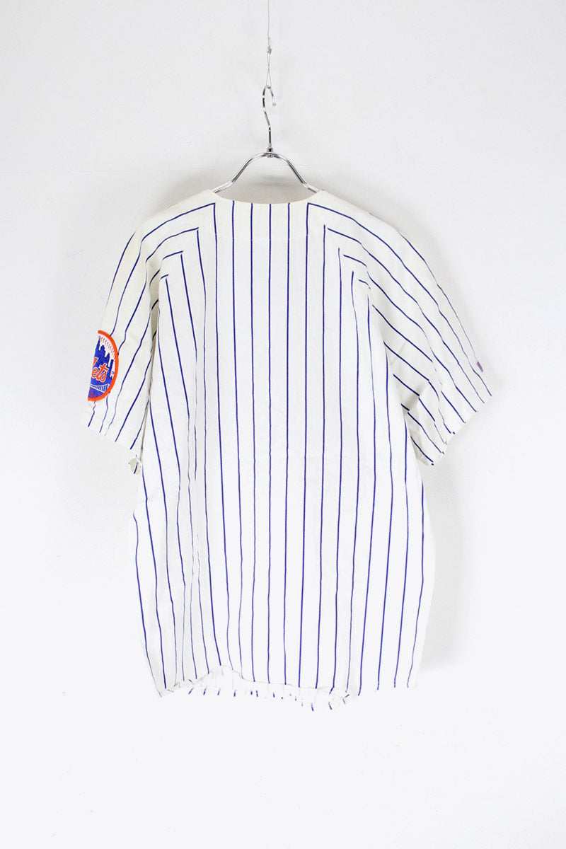 MADE IN USA 90'S NY METS BASEBALL SHIRT / WHITE [SIZE: M USED]