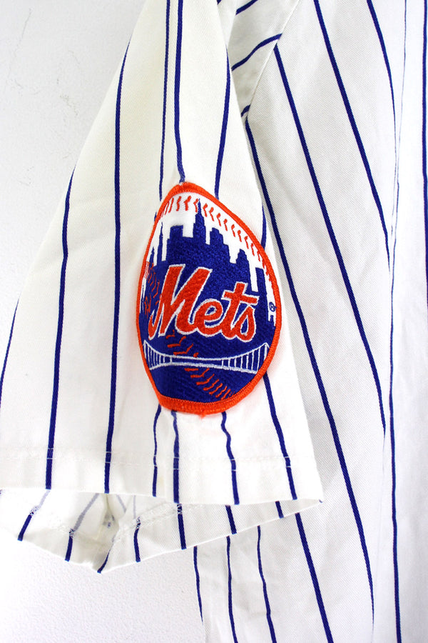 MADE IN USA 90'S NY METS BASEBALL SHIRT / WHITE [SIZE: M USED]